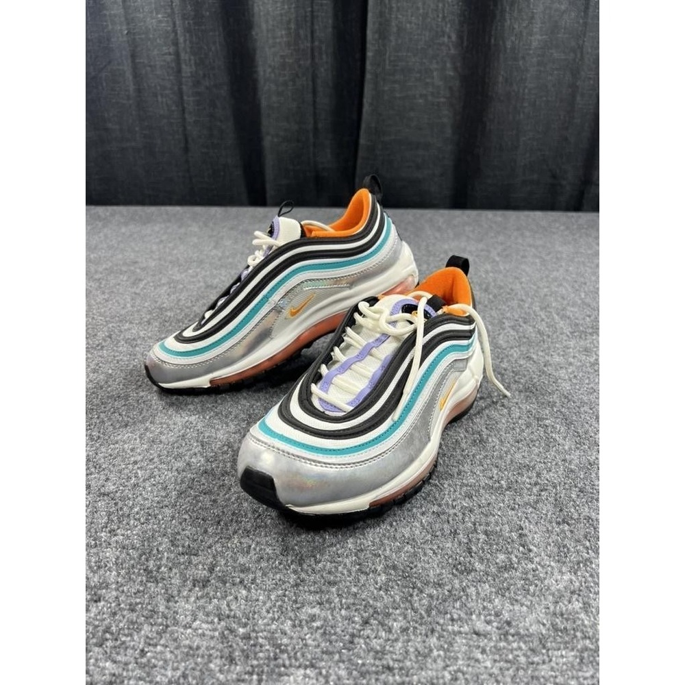 Nike Air Max 97 Shoes Youth Size 6.5Y Silver‎ Teal Orange Sneakers CW0989-001